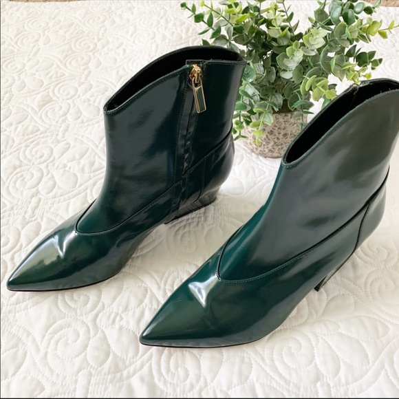 TIBI Green Leather Western Ankle Boots 37.5 37 1/2 $699 - Picture 3 of 12
